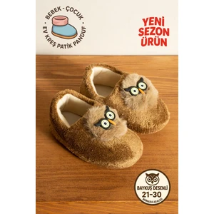 Erkek Çocuk Panduf Ev Patiği Pamuk Astarlı Baykuş Figür Ev Kreş Ayakkabısı Sevimli Baykuş