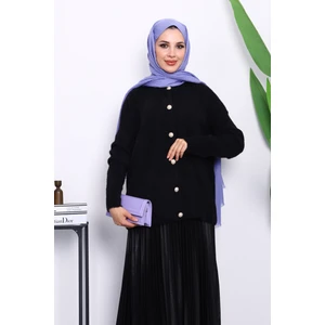 Siyah Bisiklet Yaka Angora Yumoş Hırka