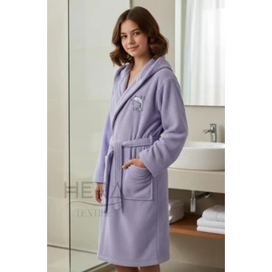 Hera Textile Kapüşonlu ve Kemerli Pamuklu LİLA Erkek-Kız Genç Çocuk Bornozu(PAMUKLU-YUNUS NAKIŞLI-YUMUŞAK)