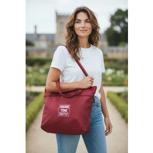 Yumuşak Bez Kumaş Kol ve Omuz Çantası Ağzı Fermuarlı Kadın Çanta Bordo