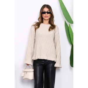 Taş Bel ve Kol Ucu Fırfırlı Triko Kazak