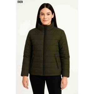 Bomber Mont Ceket-Su Itici Kumaş, Kapitone Astarlı, Fermuarlı, Kışlık, Kırmızı Gül Figürlü Kolye Hediye