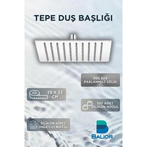 Banyo Kare Slim Tepe Duş Başlığı 25X25 Paslanmaz Çelik