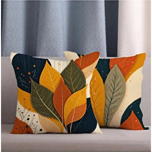 2 Li Kombin Yaprak Desenli 3 Boyutlu Dijital Baskılı Kırlent Kılıfı