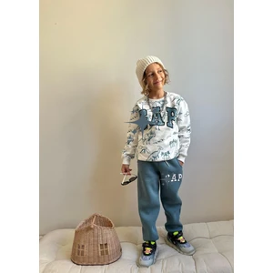 Sacro Kids Dino Baskili Şardonlu 3 Iplik Sweatshirt-Eşofman Altı Kışlık Erkek Çocuk Takım