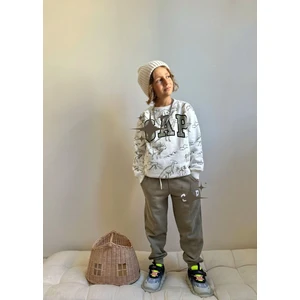 Sacro Kids Dino Baskili Şardonlu 3 Iplik Sweatshirt-Eşofman Altı Kışlık Erkek Çocuk Takım