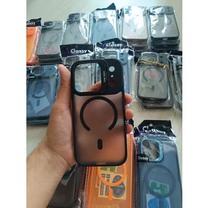 iPhone 17PROMAX Magsafe Destekli Mat Şeffaf Silikon Kılıf + Lens Hediyeli + Stand Fonksiyonlu