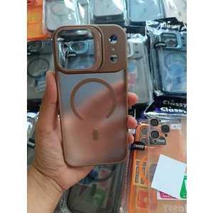 iPhone 17PROMAX Magsafe Destekli Mat Şeffaf Silikon Kılıf + Lens Hediyeli + Stand Fonksiyonlu