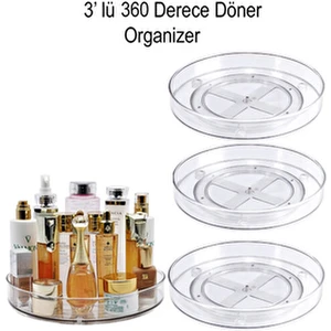 3'lü 360 Derece Döner Makyaj & Takı Organizeri