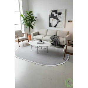 Post/peluş Yıkanabilir Kaymaz Taban Yumşacık Gri Oval Saçaklı Modern ve Şık Salon Oturma Odası Mutfak Çocuk Odası Koridor Antre Halısı