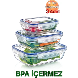 Lock&fresh Contalı Dikdörtgen Saklama Kabı (310,565,975 Ml) (Üçlü Set)