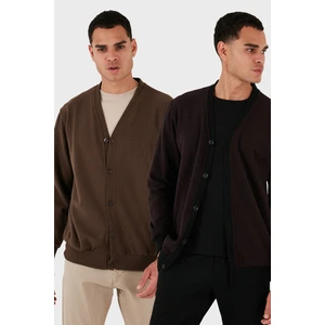 Pamuklu Regular Fit Düğmeli V Yaka 2'li Paket Hırka Erkek Hırka 456205S2