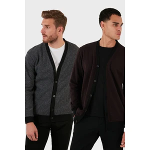 Pamuklu Regular Fit Düğmeli V Yaka 2'li Paket Hırka Erkek Hırka 456205S2