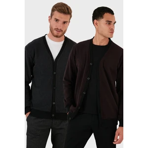 Pamuklu Regular Fit Düğmeli V Yaka 2'li Paket Hırka Erkek Hırka 456205S2