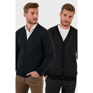 Pamuklu Regular Fit Düğmeli V Yaka 2'li Paket Hırka Erkek Hırka 456205S2