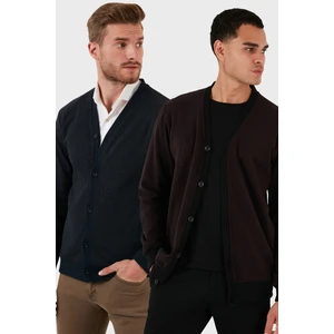 Pamuklu Regular Fit Düğmeli V Yaka 2'li Paket Hırka Erkek Hırka 456205S2