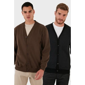 Pamuklu Regular Fit Düğmeli V Yaka 2'li Paket Hırka Erkek Hırka 456205S2