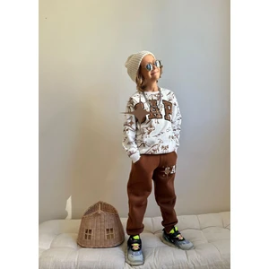 Sacro Kids Dino Baskili Şardonlu 3 Iplik Sweatshirt-Eşofman Altı Kışlık Erkek Çocuk Takım