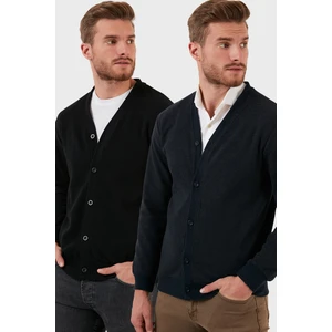 Pamuklu Regular Fit Düğmeli V Yaka 2'li Paket Hırka Erkek Hırka 456205S2