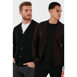 Pamuklu Regular Fit Düğmeli V Yaka 2'li Paket Hırka Erkek Hırka 456205S2