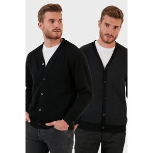 Pamuklu Regular Fit Düğmeli V Yaka 2'li Paket Hırka Erkek Hırka 456205S2