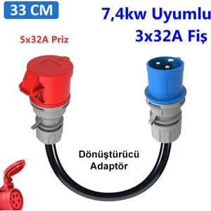 5X32A Priz(Kapaklı), 3X32A Fiş Dönüştürücü Adaptör. 3x6 Kablo Kalınlığı, Kablo Prysmian Marka