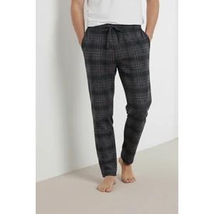Elemge Kareli Pamuk Elastan Erkek Pijama Altı Ince Rahat Kalıp Cepli Ipli Esnek Koyu Gri Ekoseli Mevsimlik