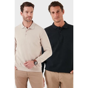 Pamuk Karışımlı Regular Fit 2'li Paket Polo Yaka Kazak Erkek Polo Yaka Kazak 456223S2