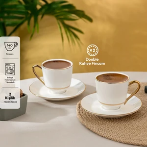 İstanbul Porselen Semin 2 Kişilik Kahve Fincan Takımı Gold 140 ml