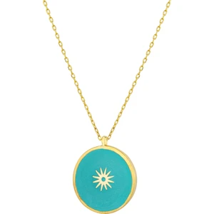 Mavi Mini Güneş Mineli Madalyon Gümüş Kolye