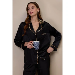 3966 Siyah Saten Pijama Takımı