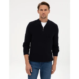 Pierre Cardin Erkek Lacivert Slim Fit Dik Yaka Fermuarlı Triko Kazak 50317363-VR033