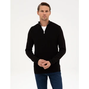 Pierre Cardin Erkek Siyah Slim Fit Dik Yaka Fermuarlı Triko Kazak 50317397-VR046