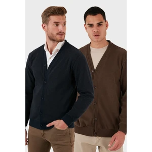 Pamuklu Regular Fit Düğmeli V Yaka 2'li Paket Hırka Erkek Hırka 456205S2