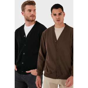 Pamuklu Regular Fit Düğmeli V Yaka 2'li Paket Hırka Erkek Hırka 456205S2