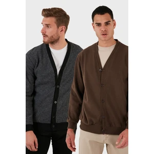 Pamuklu Regular Fit Düğmeli V Yaka 2'li Paket Hırka Erkek Hırka 456205S2