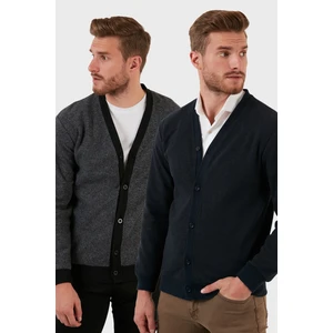 Pamuklu Regular Fit Düğmeli V Yaka 2'li Paket Hırka Erkek Hırka 456205S2