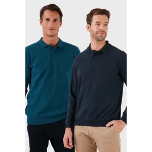 Pamuk Karışımlı Regular Fit 2'li Paket Polo Yaka Kazak Erkek Polo Yaka Kazak 456223S2