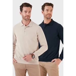 Pamuk Karışımlı Regular Fit 2'li Paket Polo Yaka Kazak Erkek Polo Yaka Kazak 456223S2