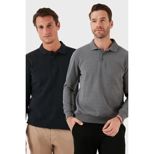 Pamuk Karışımlı Regular Fit 2'li Paket Polo Yaka Kazak Erkek Polo Yaka Kazak 456223S2