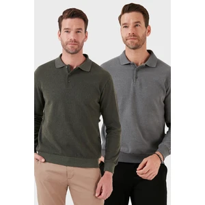 Pamuk Karışımlı Regular Fit 2'li Paket Polo Yaka Kazak Erkek Polo Yaka Kazak 456223S2