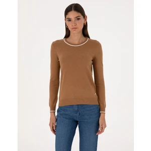 Pierre Cardin Kadın Camel Slim Fit Çizgi Detaylı Basic Kazak 50315910-VR015