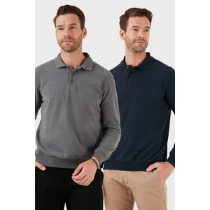 Pamuk Karışımlı Regular Fit 2'li Paket Polo Yaka Kazak Erkek Polo Yaka Kazak 456223S2