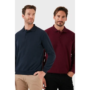 Pamuk Karışımlı Regular Fit 2'li Paket Polo Yaka Kazak Erkek Polo Yaka Kazak 456223S2