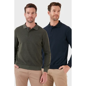 Pamuk Karışımlı Regular Fit 2'li Paket Polo Yaka Kazak Erkek Polo Yaka Kazak 456223S2