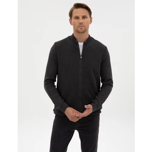 Pierre Cardin Erkek Koyu Antrasit Melanj Slim Fit Fermuarlı Triko Hırka 50317341-VR266