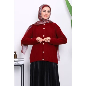 Bordo Bisiklet Yaka Angora Yumoş Hırka