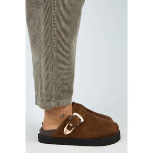 (Sofia) Kadın Hakiki Deri Sabo Platform Taba Terlik