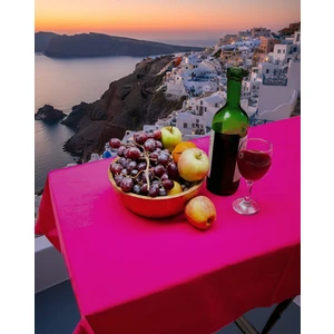 Fuşya Sade Happy Pamuklu Dokuma Çevre Dostu Kamp Karavan Masa Örtüsü 120 cm