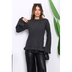 Füme Bel ve Kol Ucu Fırfırlı Triko Kazak